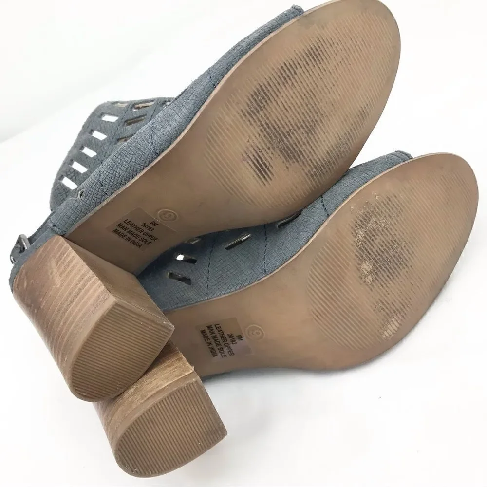 DIBA Slate Blue Laser Cut Suede Ankle Heels